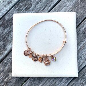 Alex and Ani Paw Print + Iridescent Heart Charm Bangle – Rose Gold – Custom Duo